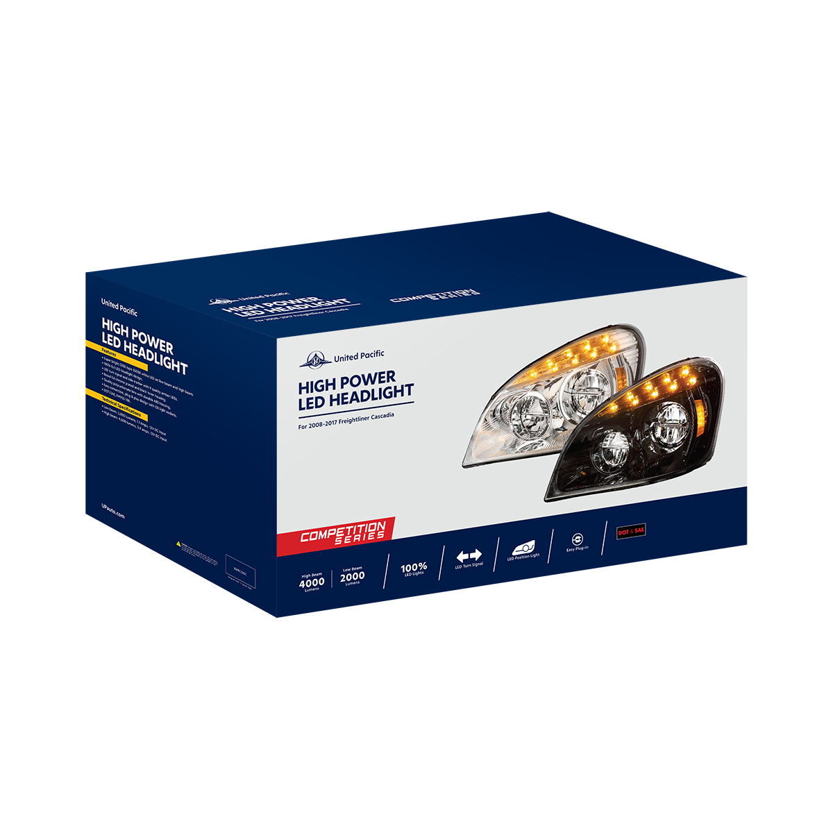 Black LED Headlight For 2008-2017 Freightliner Cascadia - Driver - Thumbnail 5