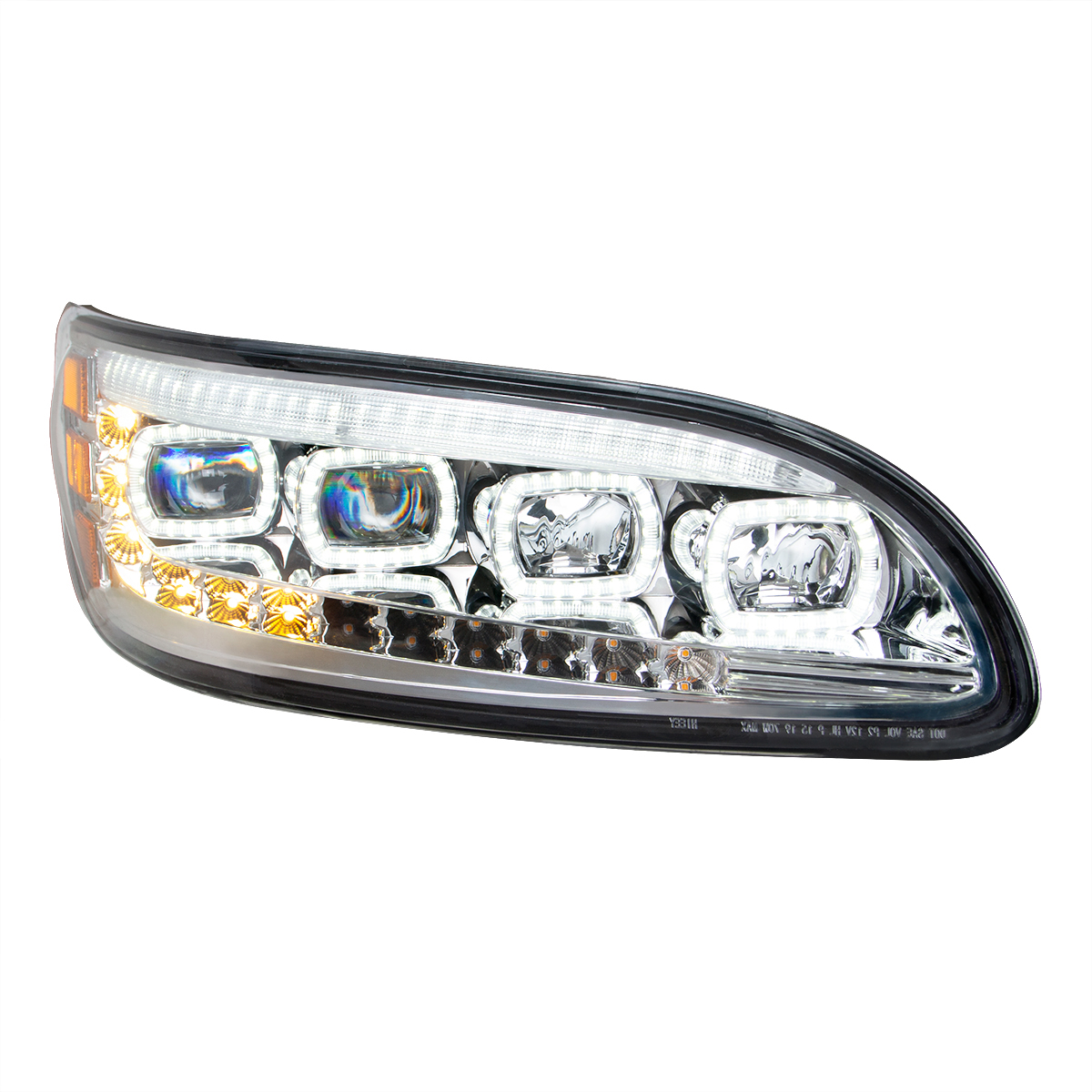 Chrome Quad-LED Headlight With LED DRL & Seq. Signal For 2005-2015 Peterbilt 386- Passenger - Thumbnail 3