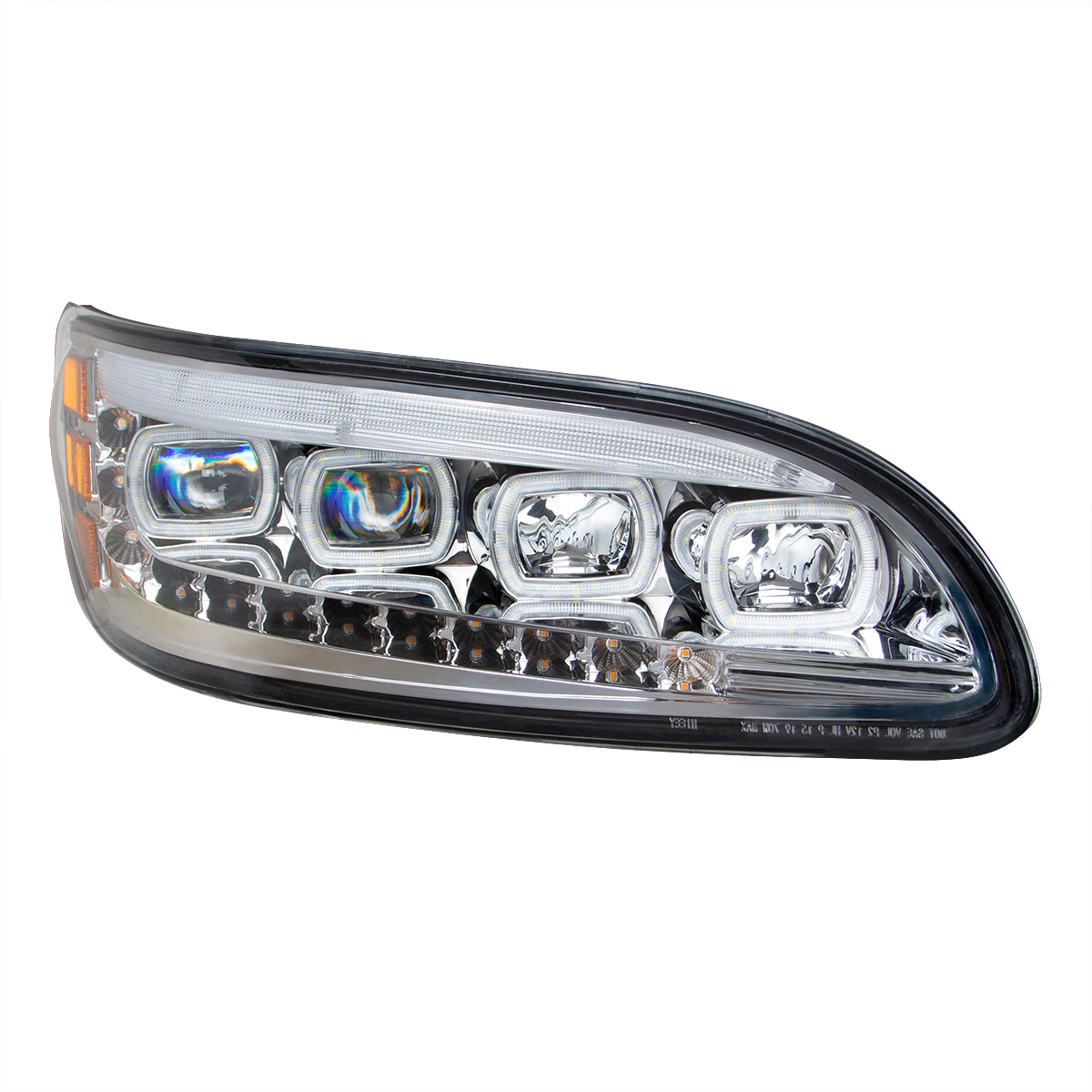 Chrome Quad-LED Headlight With LED DRL & Seq. Signal For 2005-2015 Peterbilt 386- Passenger - Thumbnail 4