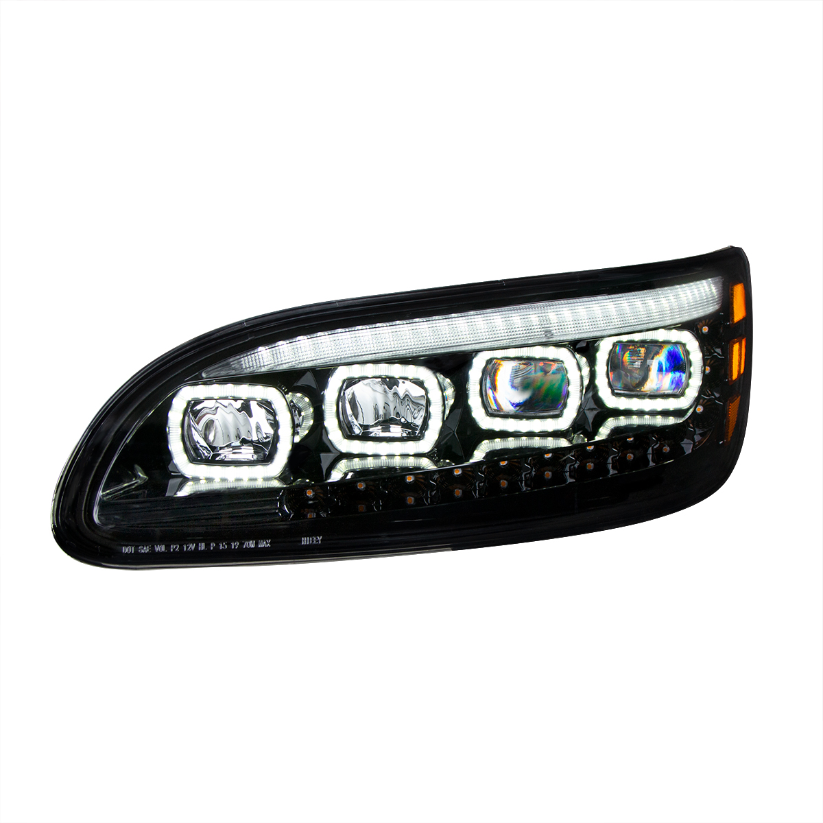 Black Quad-LED Headlight With LED DRL & Seq. Signal For 2005-2015 Peterbilt 386- Driver - Thumbnail 4