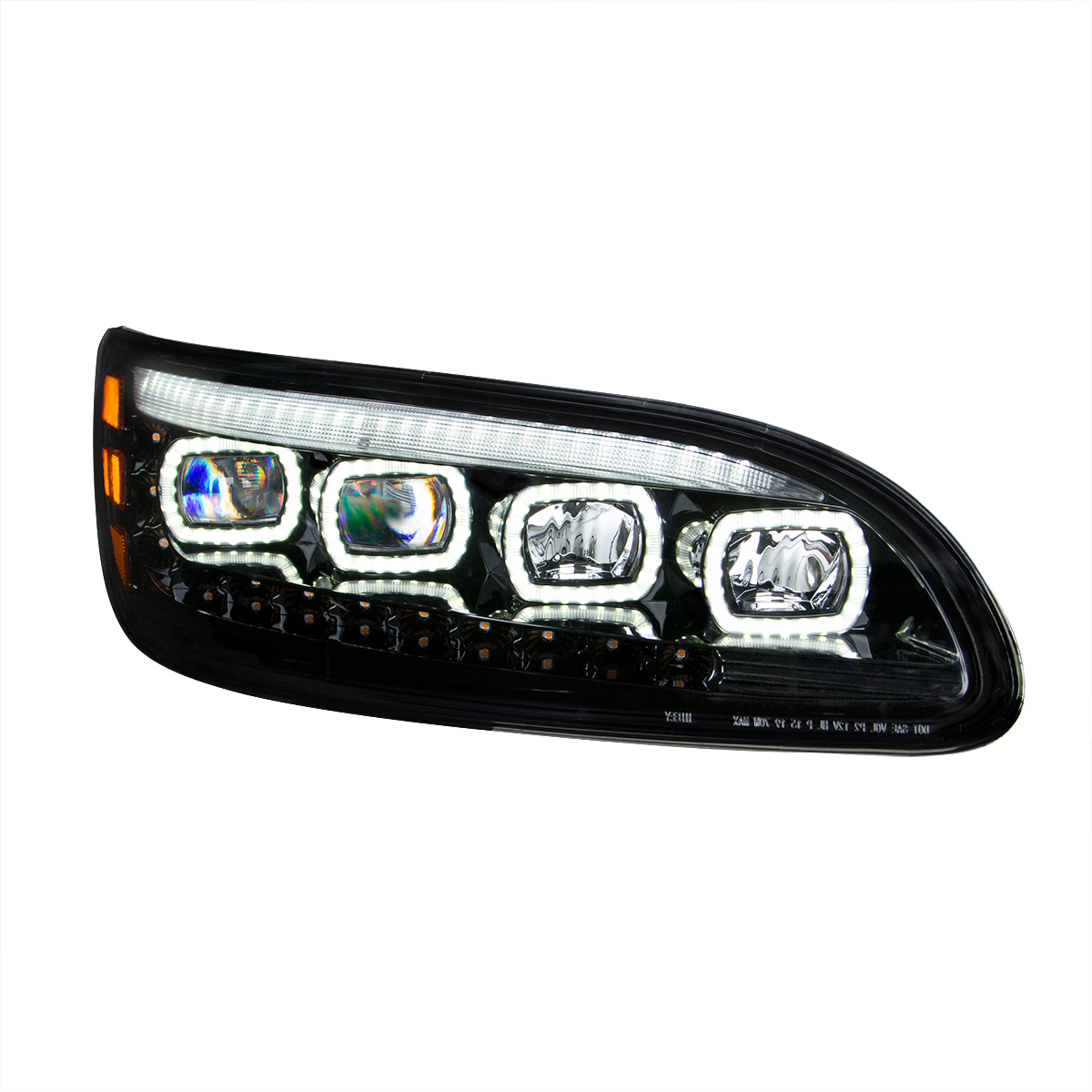 Black Quad-LED Headlight With LED DRL & Seq. Signal For 2005-2015 Peterbilt 386- Passenger - Thumbnail 4
