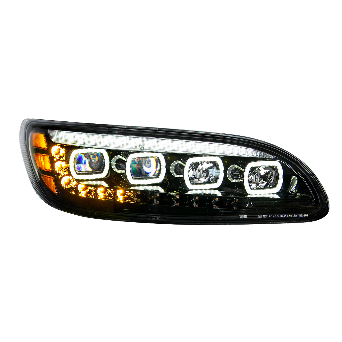 Black Quad-LED Headlight With LED DRL & Seq. Signal For 2005-2015 Peterbilt 386- Passenger - Thumbnail 8