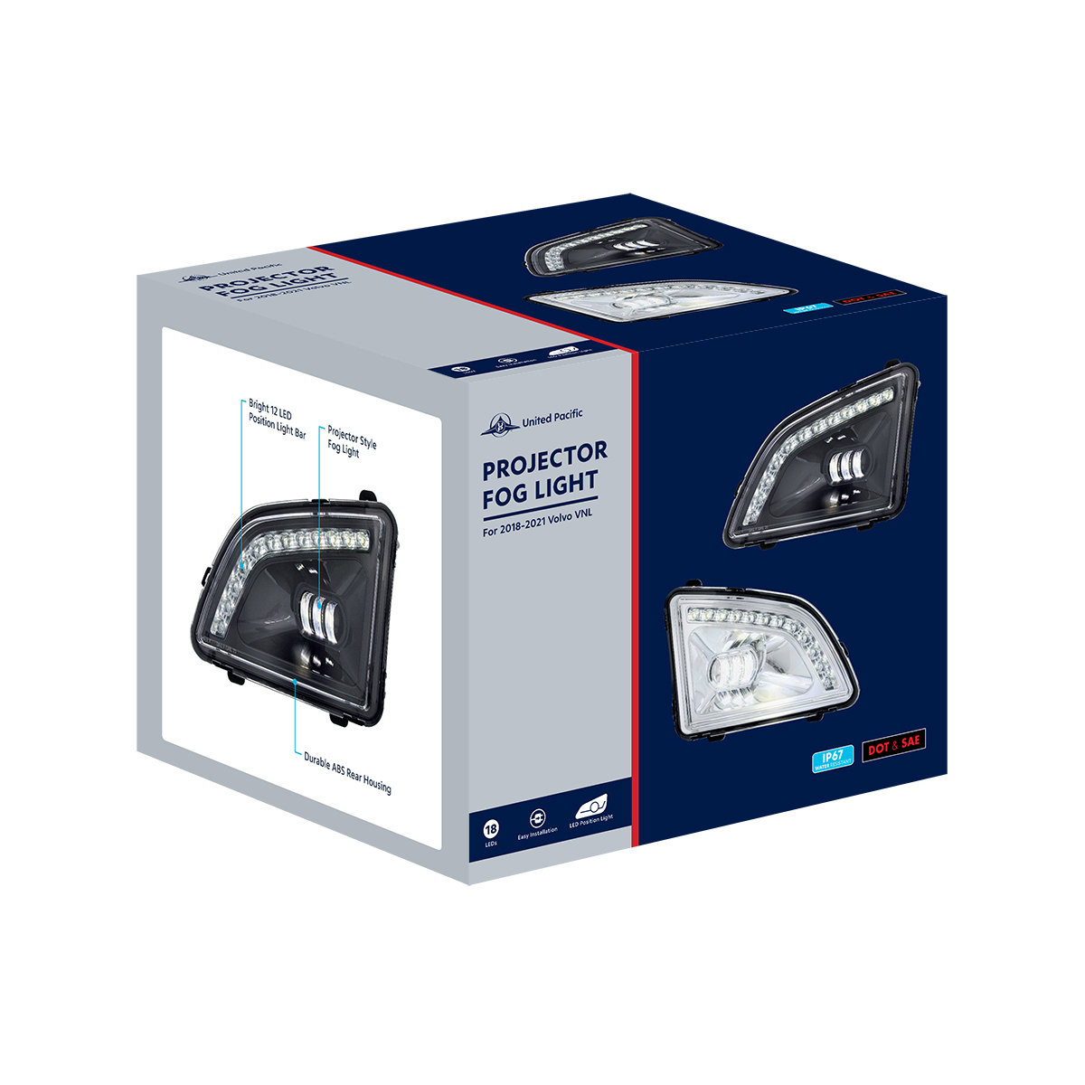 18 LED Black Projector Fog Light With Position Light For 2018-2024 Volvo VNL - Driver/Left - Thumbnail 5