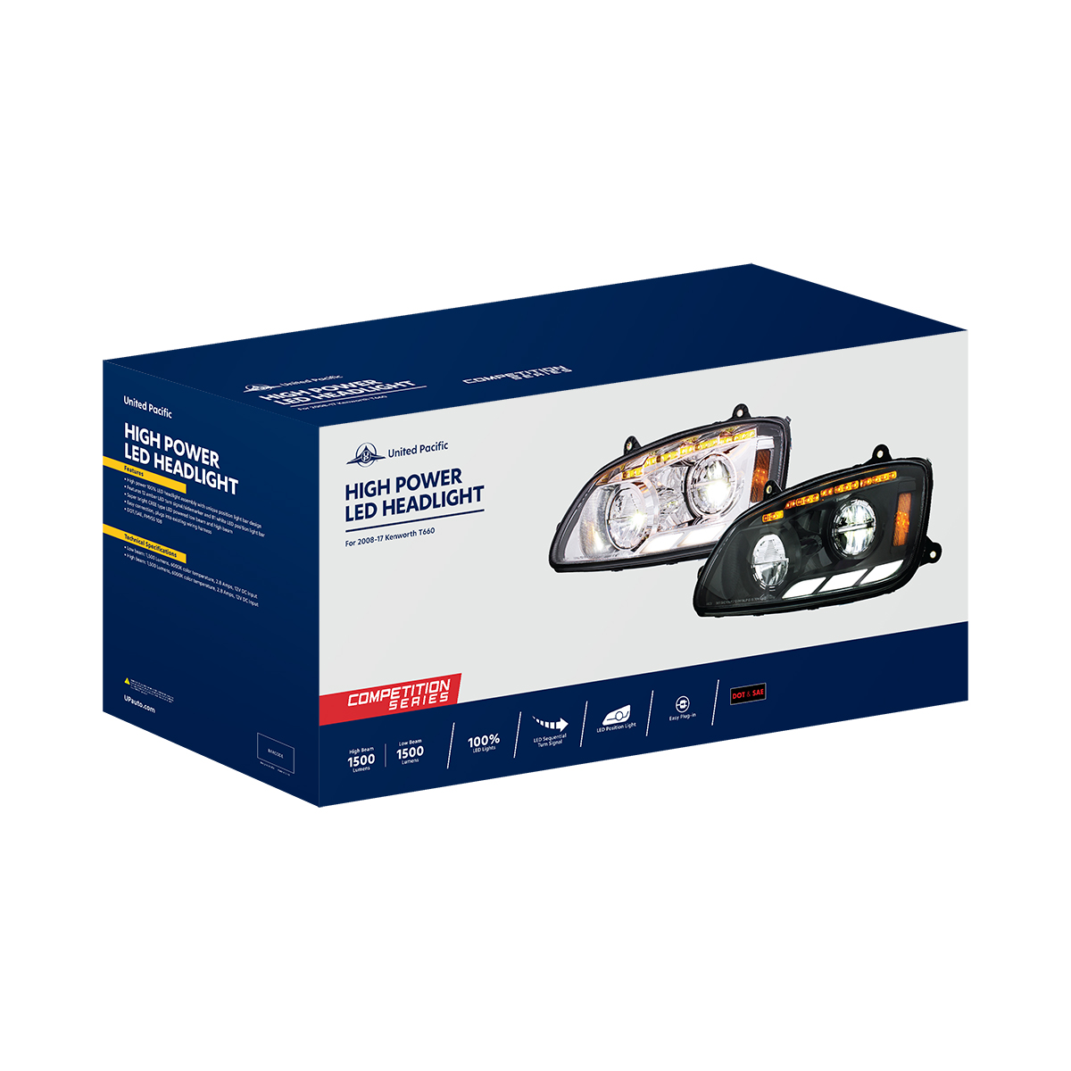 Chrome LED Headlight With Sequential Turn Signal & Position Light Bars For 2008-17 Kenworth T660 - Passenger - Thumbnail 8