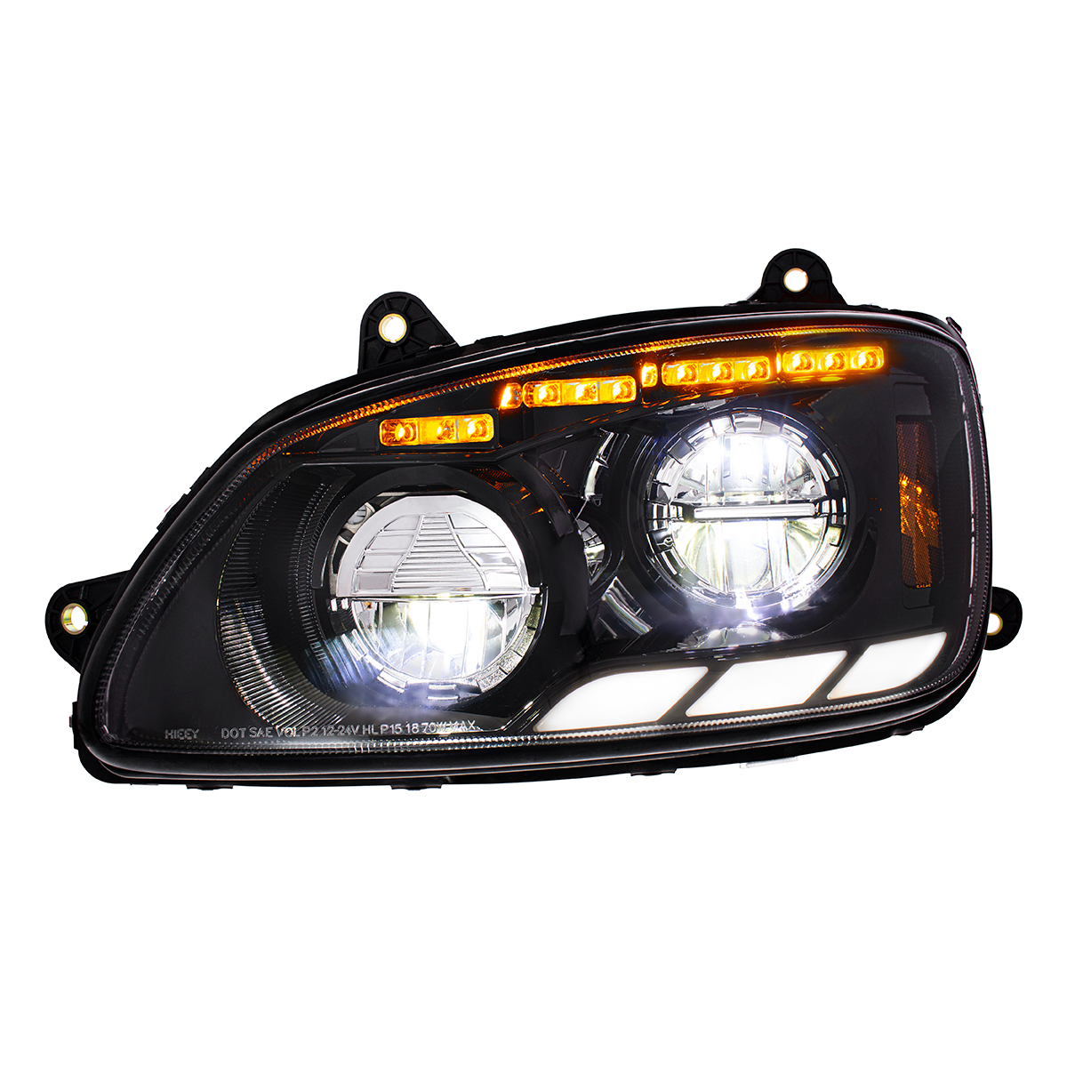 Black LED Headlight With Sequential Turn Signal & Position Light Bars For 2008-17 Kenworth T660 - Driver - Thumbnail 4