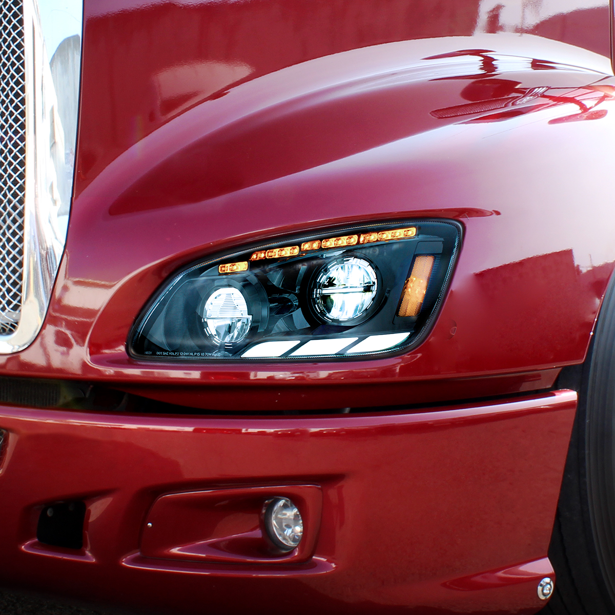 Black LED Headlight With Sequential Turn Signal & Position Light Bars For 2008-17 Kenworth T660 - Driver - Thumbnail 7
