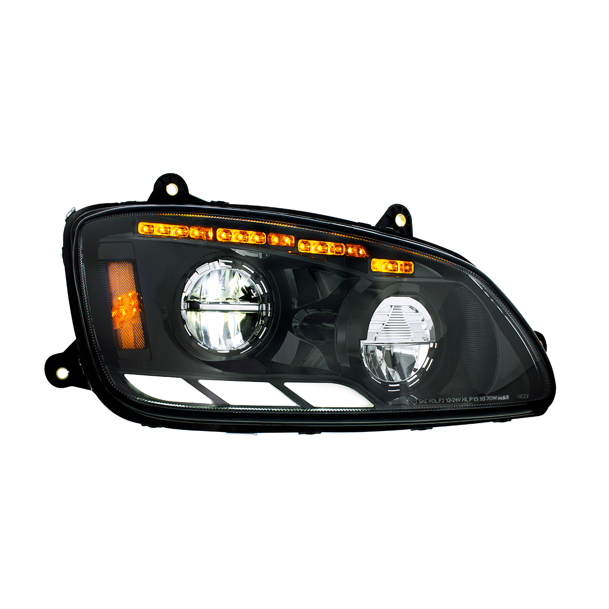 Black LED Headlight With Sequential Turn Signal & Position Light Bars For 2008-17 Kenworth T660 - Passenger - Thumbnail 2
