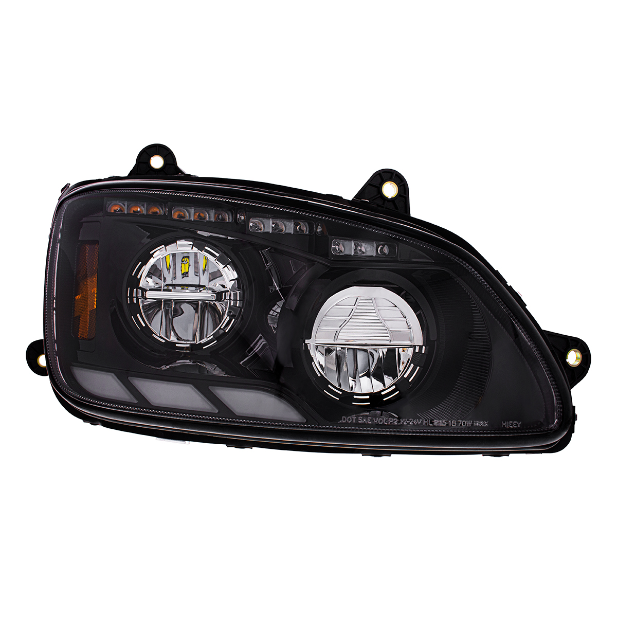 Black LED Headlight With Sequential Turn Signal & Position Light Bars For 2008-17 Kenworth T660 - Passenger - Thumbnail 3