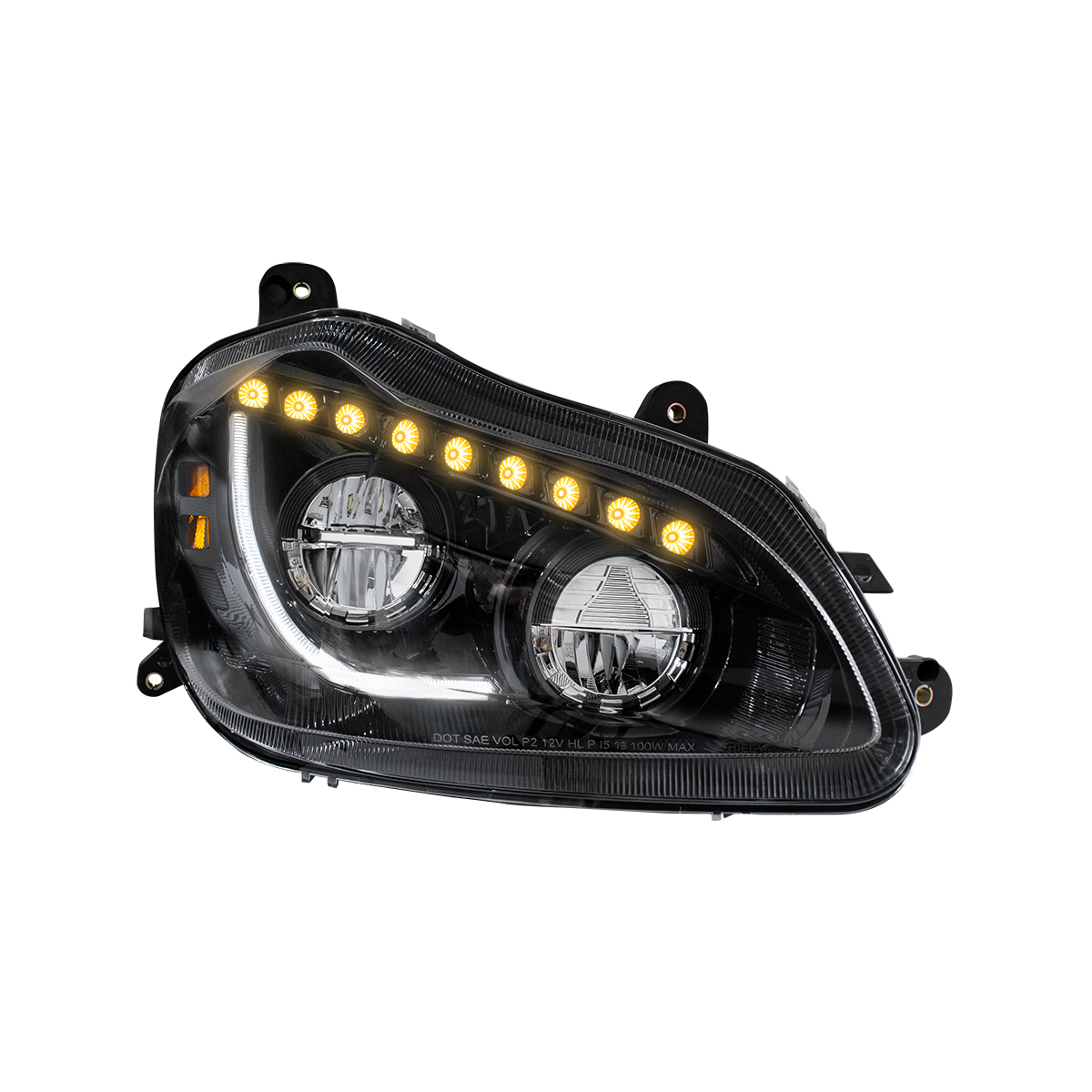 High Power 45 LED Blackout Headlight With Sequential Turn Signal For 2013-2021 Kenworth T680-Passenger - Thumbnail 3