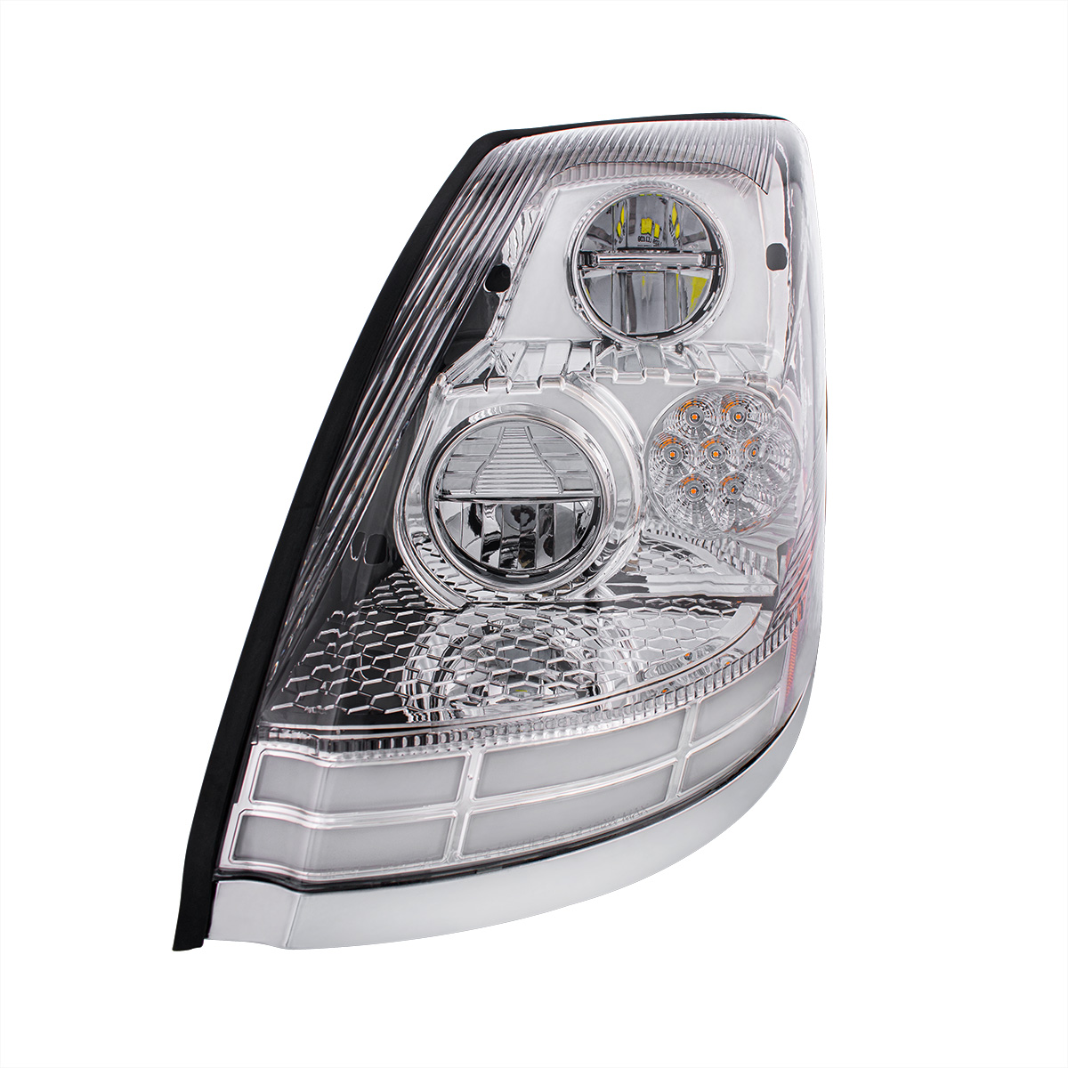 Chrome LED Headlight With Dual Color LED Light Bars For 2003-2017 Volvo VN/VNL - Driver - Thumbnail 4