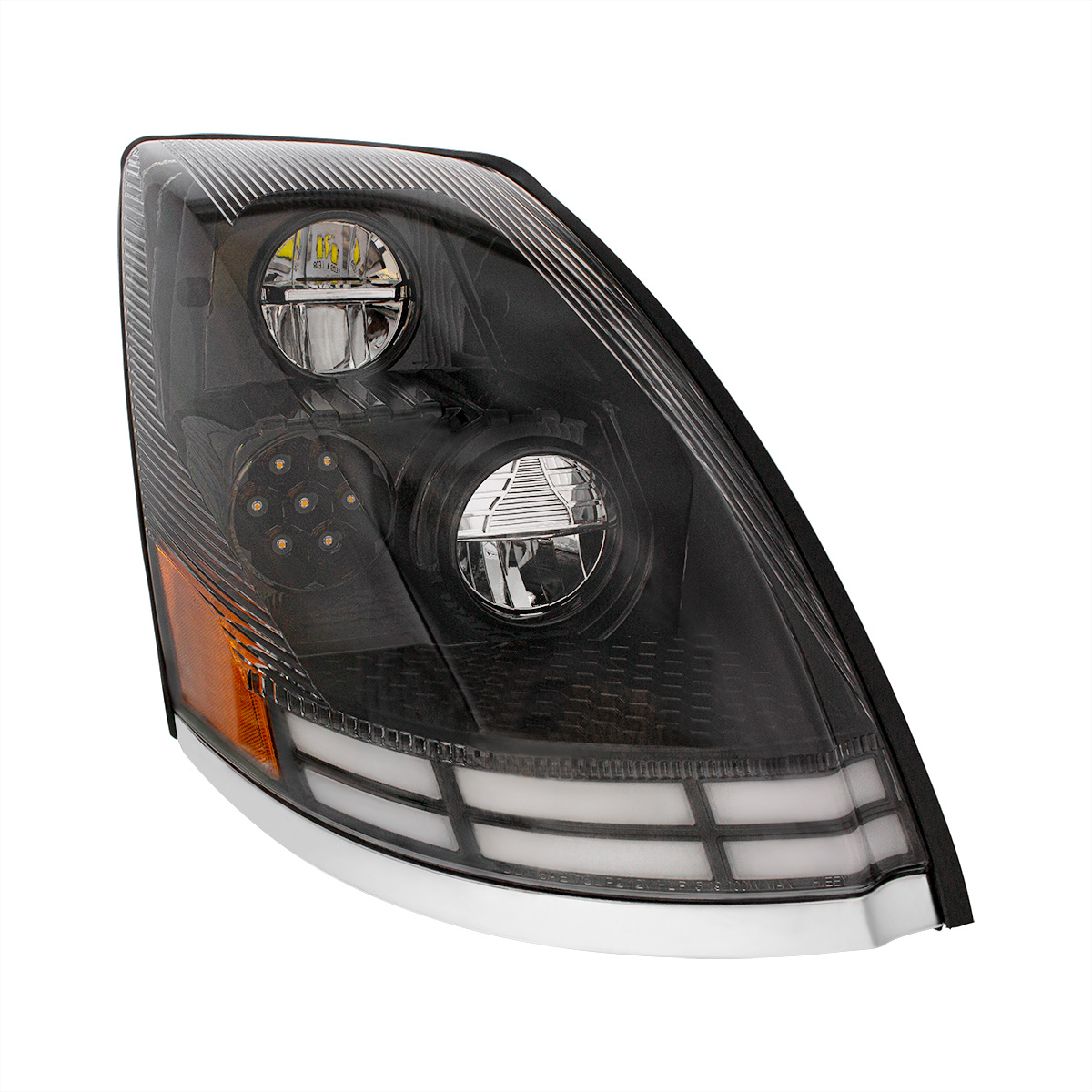 Black LED Headlight With Dual Color LED Light Bars For 2003-2017 Volvo VN/VNL - Passenger - Thumbnail 2