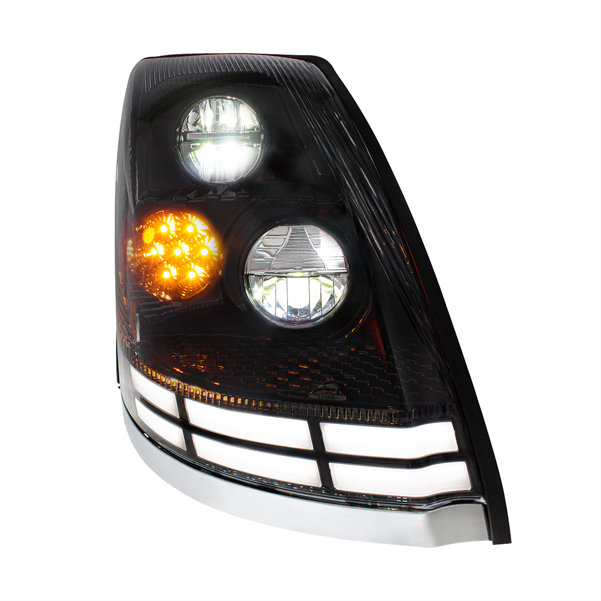 Black LED Headlight With Dual Color LED Light Bars For 2003-2017 Volvo VN/VNL - Passenger - Thumbnail 3