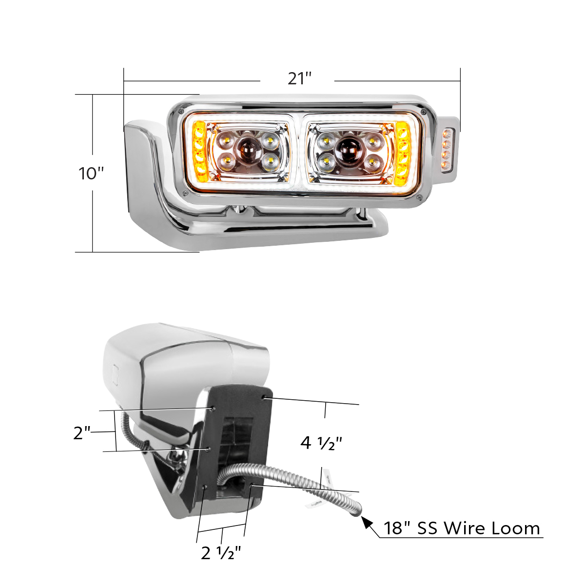 10 High Power LED "Chrome" Projection Headlight Assembly W/Mounting Arm & Turn Signal Side Pod - Driver Side - Thumbnail 12