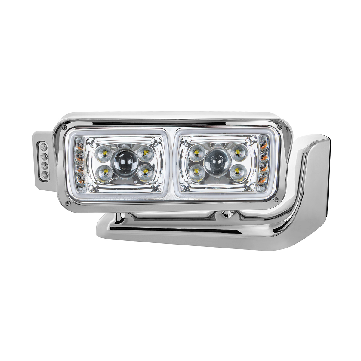 10 High Power LED "Chrome" Projection Headlight Assembly W/Mounting Arm & Turn Signal Side Pod - Passenger Side - Thumbnail 2