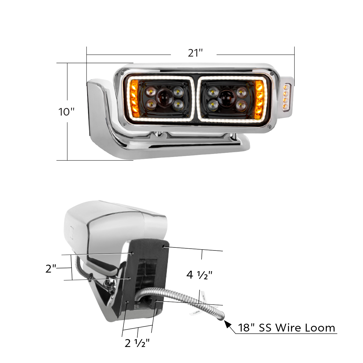 10 High Power LED "Blackout" Projection Headlight Assembly W/Mounting Arm & Turn Signal Side Pod - Driver Side - Thumbnail 11