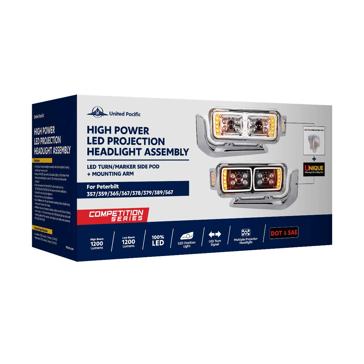 10 High Power LED "Blackout" Projection Headlight Assembly W/Mounting Arm & Turn Signal Side Pod - Driver Side - Thumbnail 10