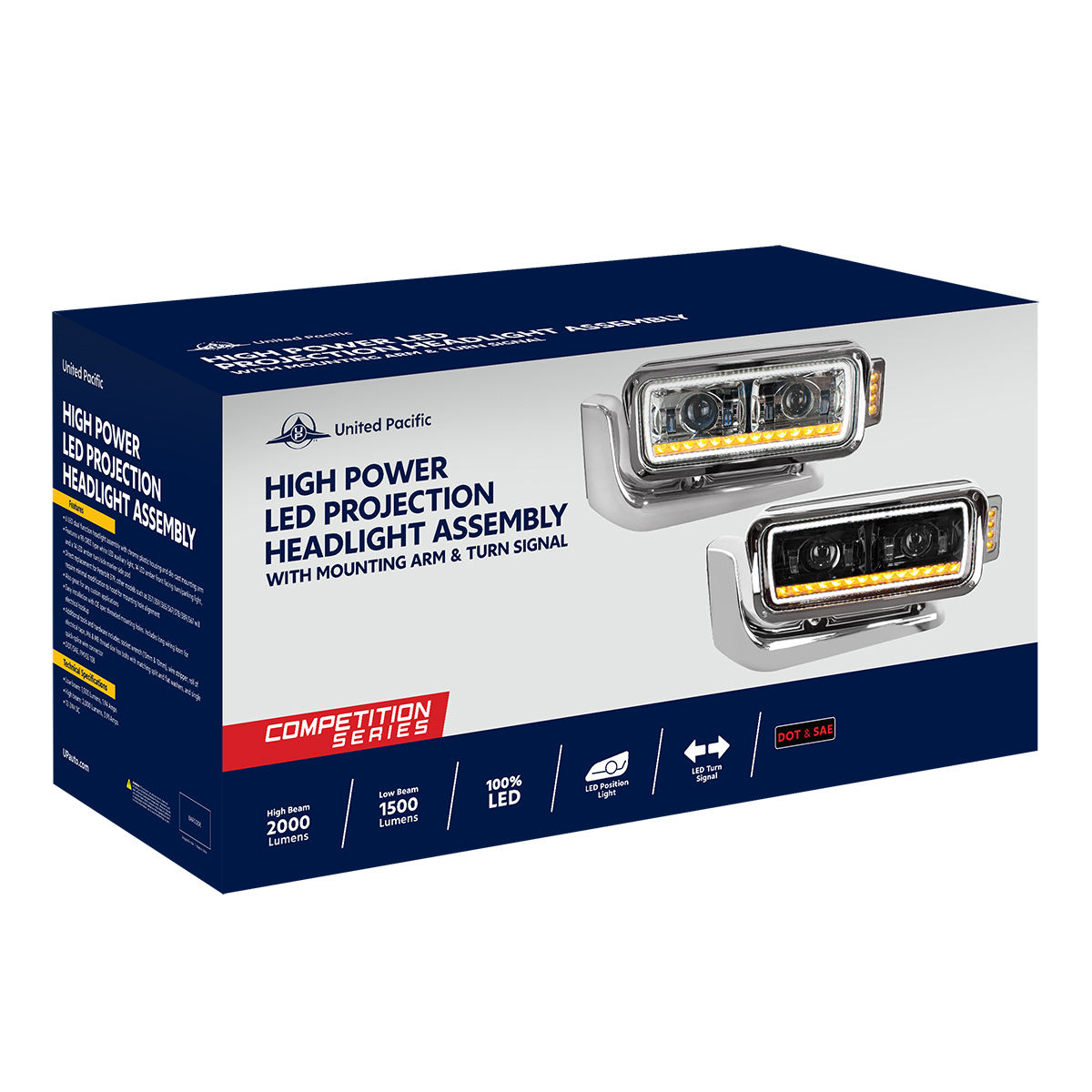 High Power LED Chrome Projection Headlight Assembly With Mounting Arm & Turn Signal - Passenger - Thumbnail 15