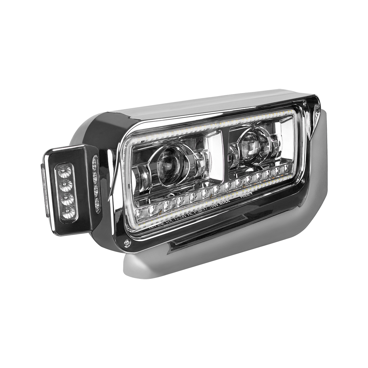 High Power LED Chrome Projection Headlight Assembly With Mounting Arm & Turn Signal - Passenger - Thumbnail 4
