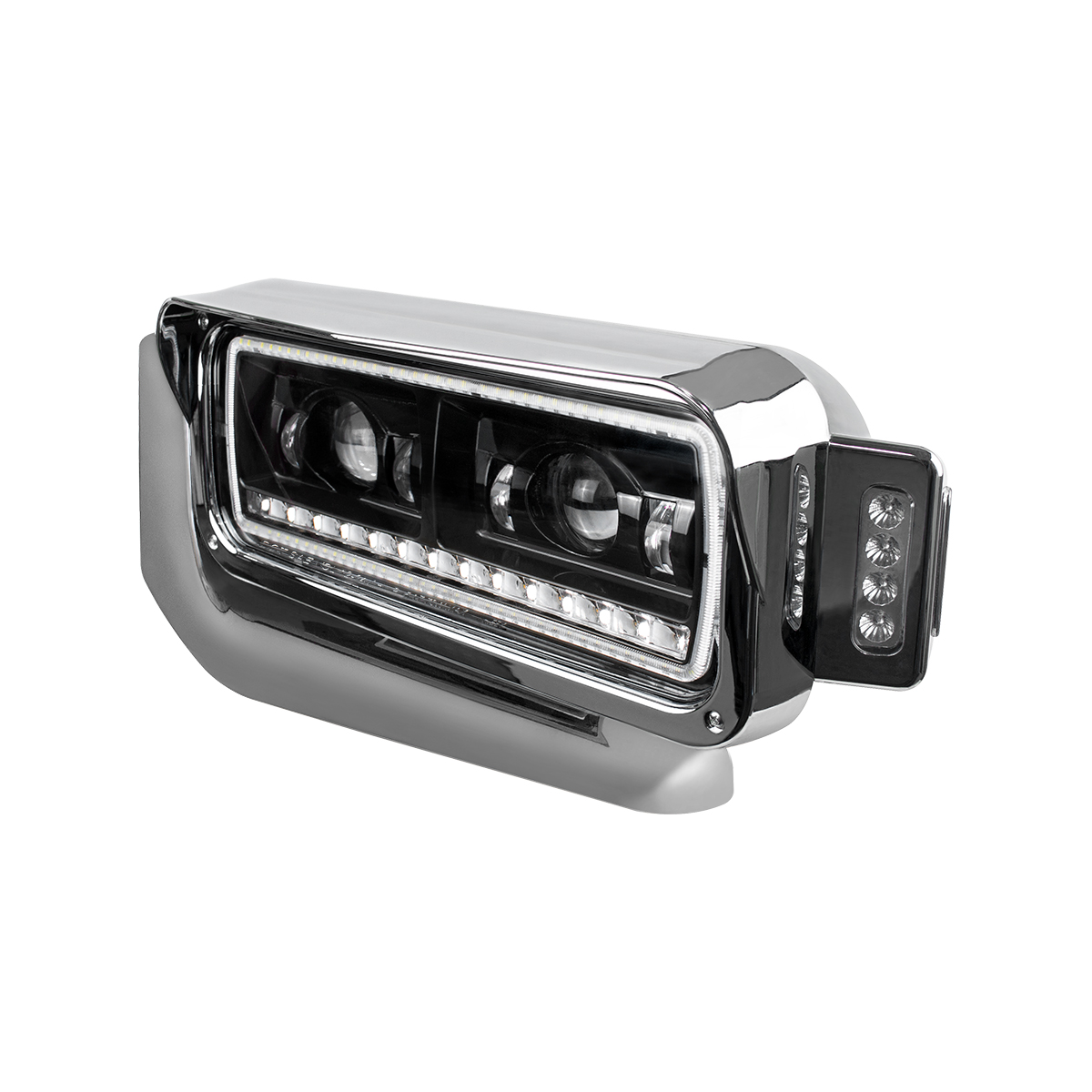 High Power LED Black Projection Headlight Assembly With Mounting Arm & Turn Signal - Driver - Thumbnail 4