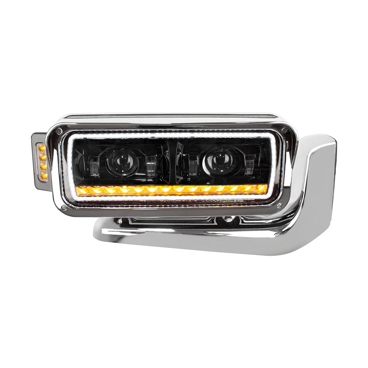 High Power LED Black Projection Headlight Assembly With Mounting Arm & Turn Signal - Passenger