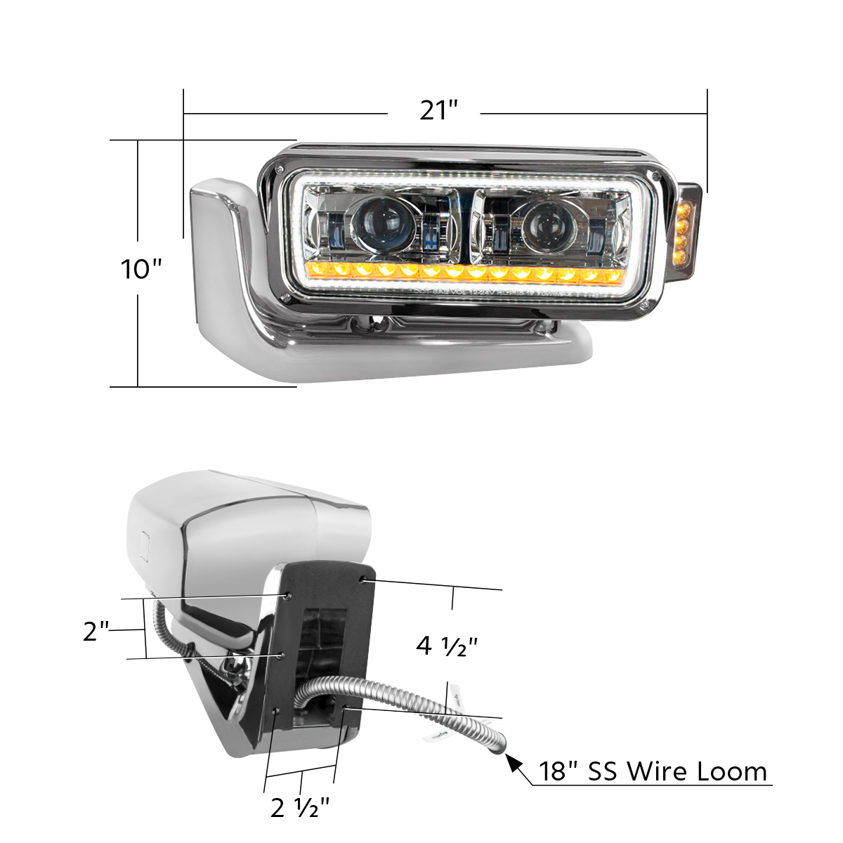 High Power LED Black Projection Headlight Assembly With Mounting Arm & Turn Signal - Passenger - Thumbnail 9
