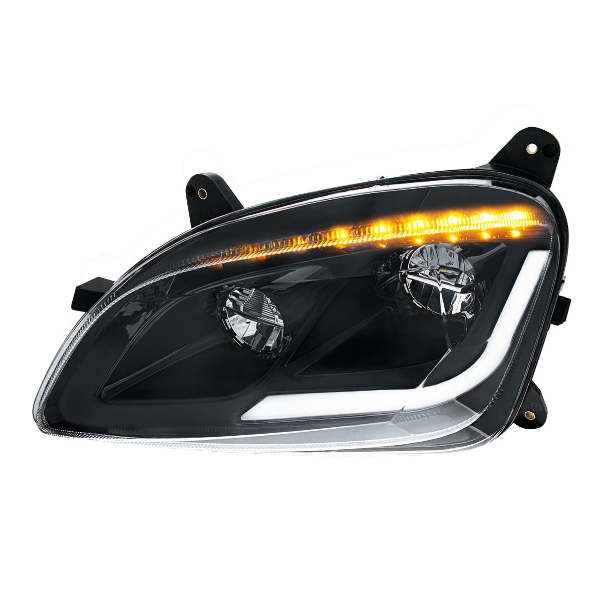Black LED Headlight W/Sequential LED Turn Signal For Peterbilt 579 (2012-21) & 587 (2010-16) - Driver