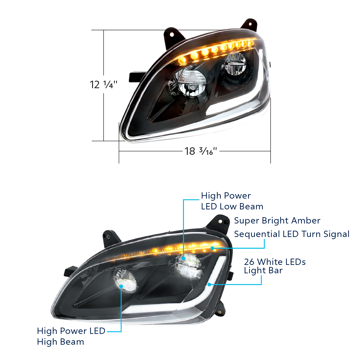 Black LED Headlight W/Sequential LED Turn Signal For Peterbilt 579 (2012-21) & 587 (2010-16) - Driver - Thumbnail 7