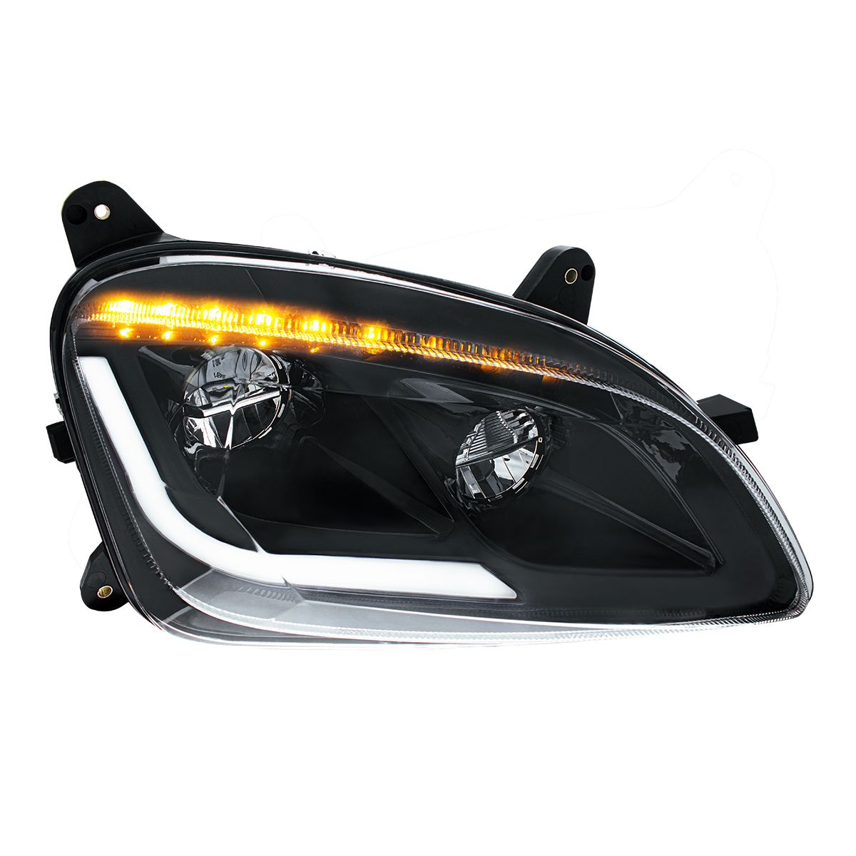 Black LED Headlight W/Sequential LED Turn Signal For Peterbilt 579 (2012-21) & 587 (2010-16) - Passenger