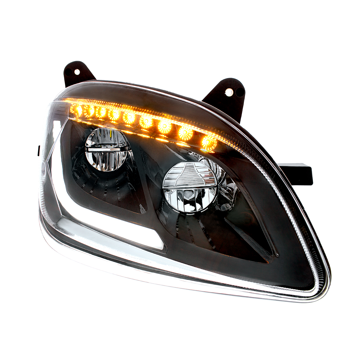 Black LED Headlight W/Sequential LED Turn Signal For Peterbilt 579 (2012-21) & 587 (2010-16) - Passenger - Thumbnail 3