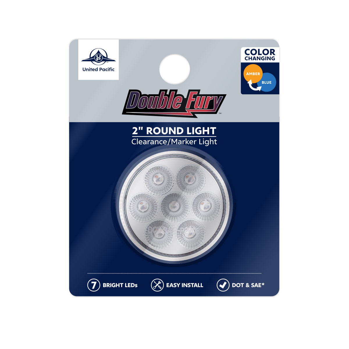 7 LED 2" Round Double Fury Light (Clearance/Marker) - Amber & Blue LED/Clear Lens - Thumbnail 11