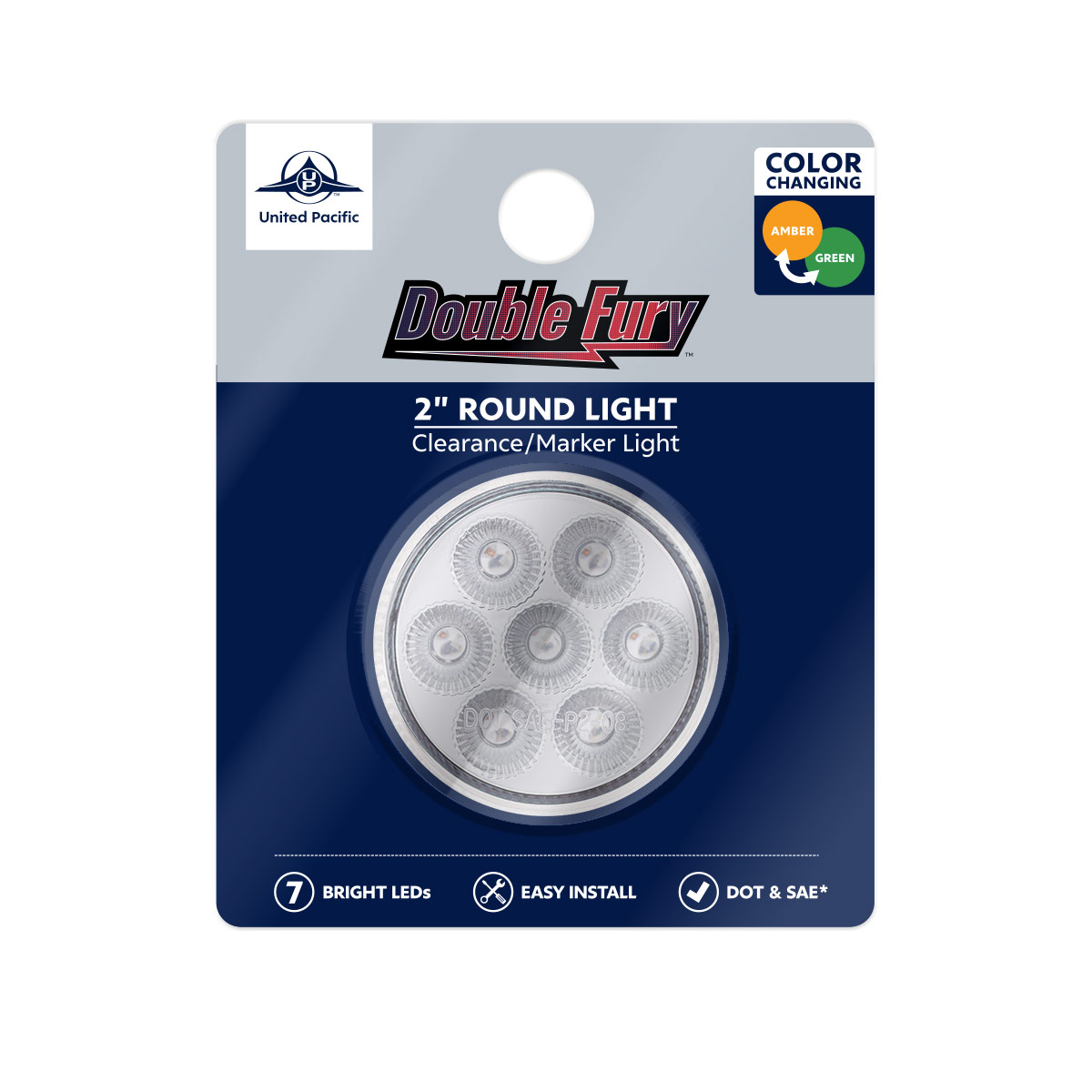 7 LED 2" Round Double Fury Light (Clearance/Marker) - Amber & Green LED/Clear Lens - Thumbnail 11