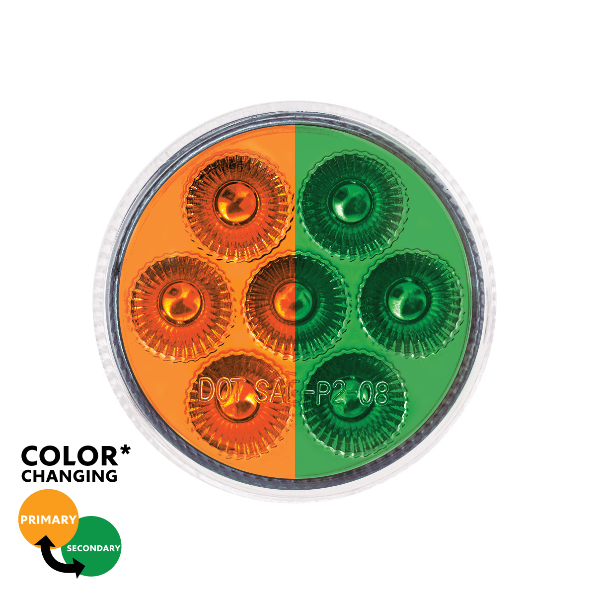 7 LED 2" Round Double Fury Light (Clearance/Marker) - Amber & Green LED/Clear Lens - Thumbnail 13