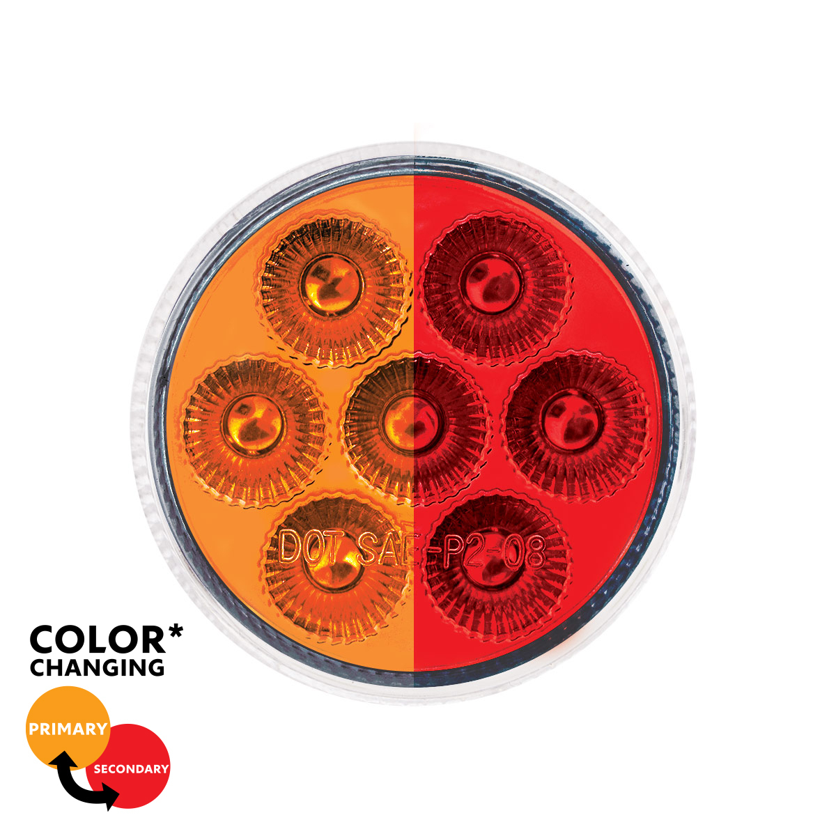 7 LED 2" Round Double Fury Light (Clearance/Marker) - Amber & Red LED/Clear Lens - Thumbnail 13