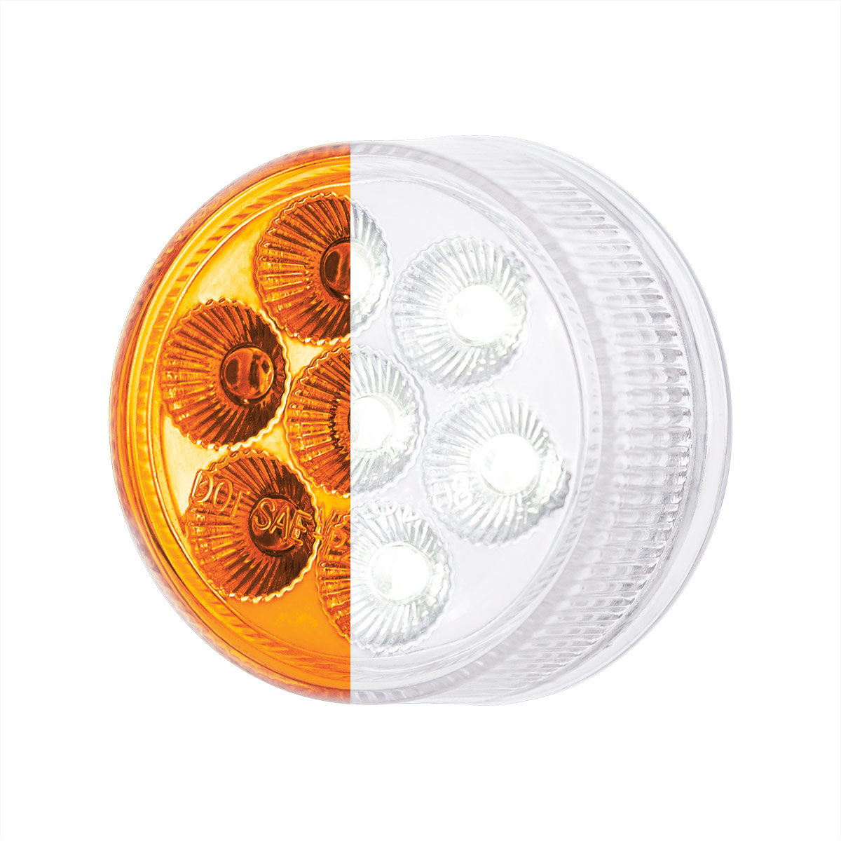 7 LED 2" Round Double Fury Light (Clearance/Marker) - Amber & White LED/Clear Lens - Thumbnail 5
