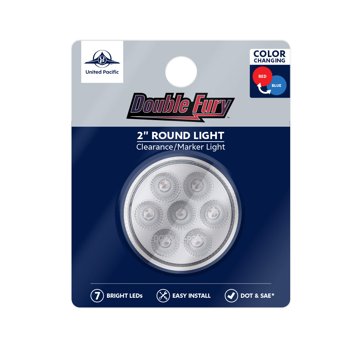 7 LED 2" Round Double Fury Light (Clearance/Marker) - Red & Blue LED/Clear Lens - Thumbnail 11