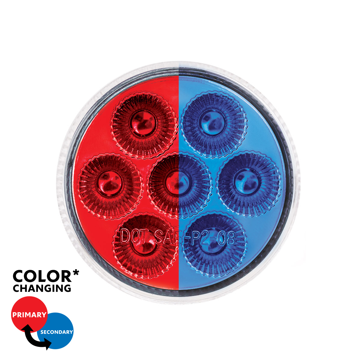 7 LED 2" Round Double Fury Light (Clearance/Marker) - Red & Blue LED/Clear Lens - Thumbnail 13