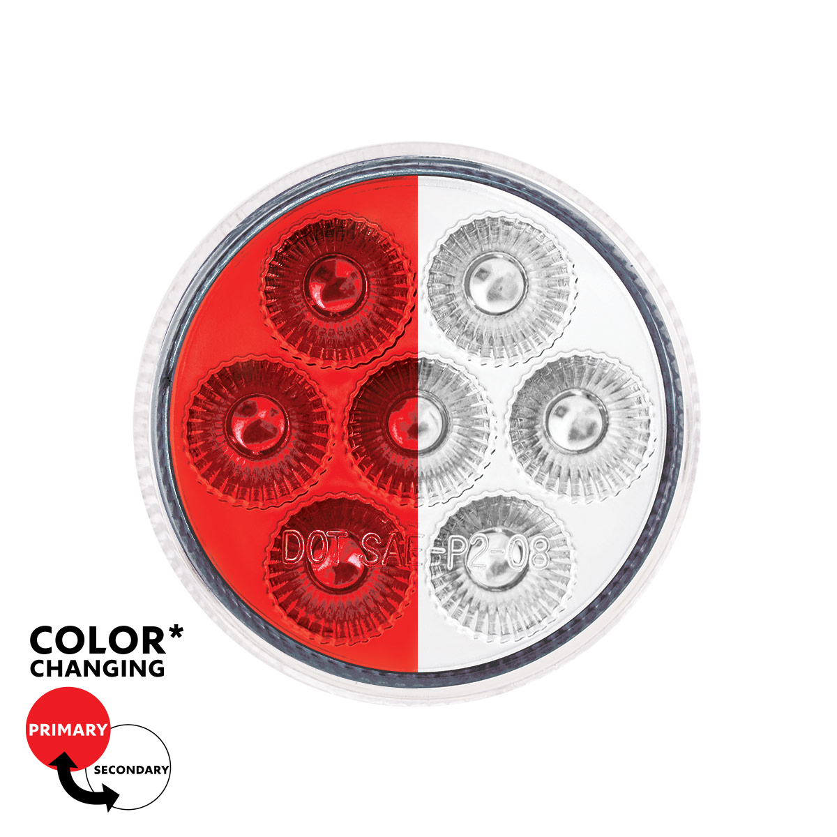 7 LED 2" Round Double Fury Light (Clearance/Marker) - Red & White LED/Clear Lens - Thumbnail 13