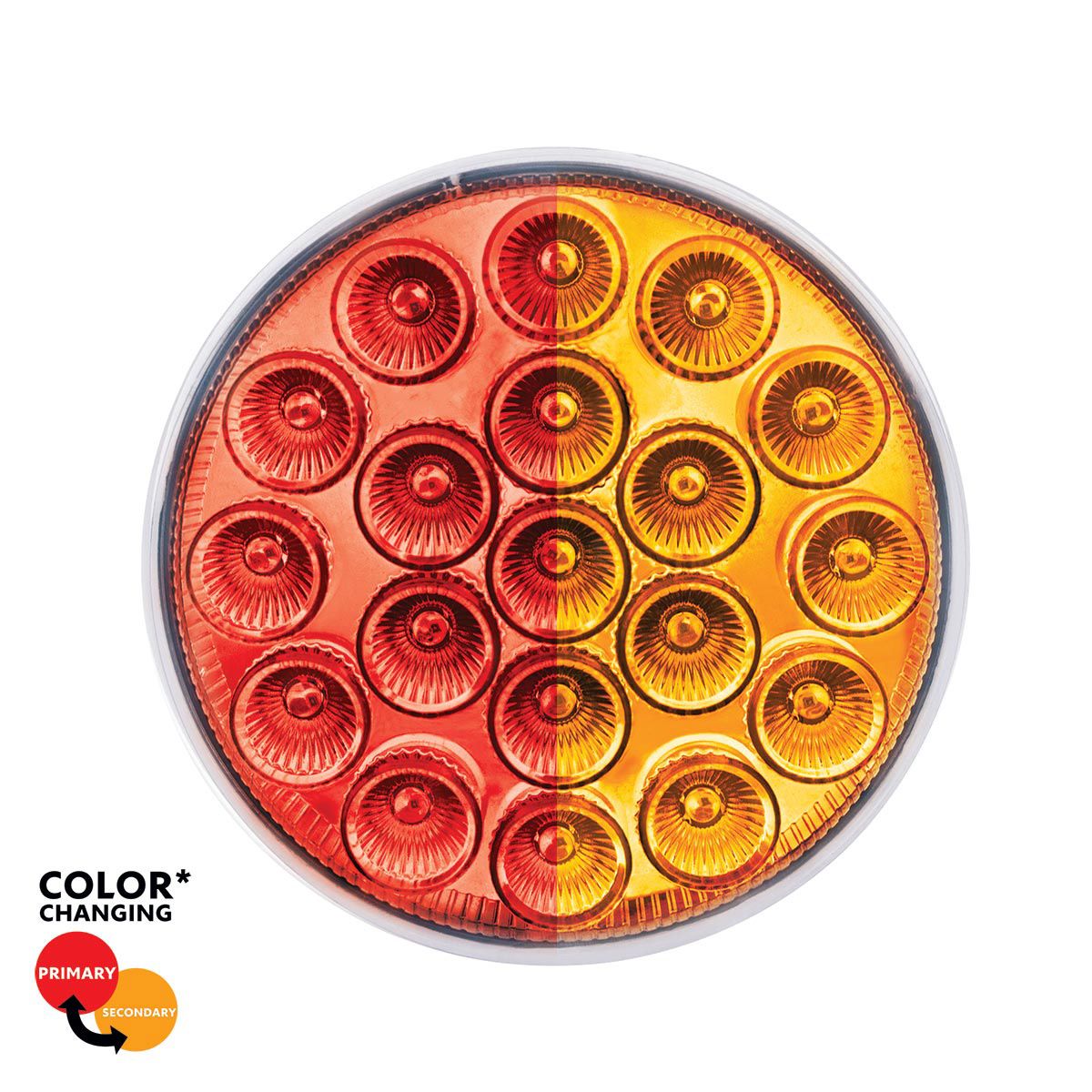 19 LED 4" Round Double Fury Light (Stop & Turn) - Red & Amber LED/Clear Lens