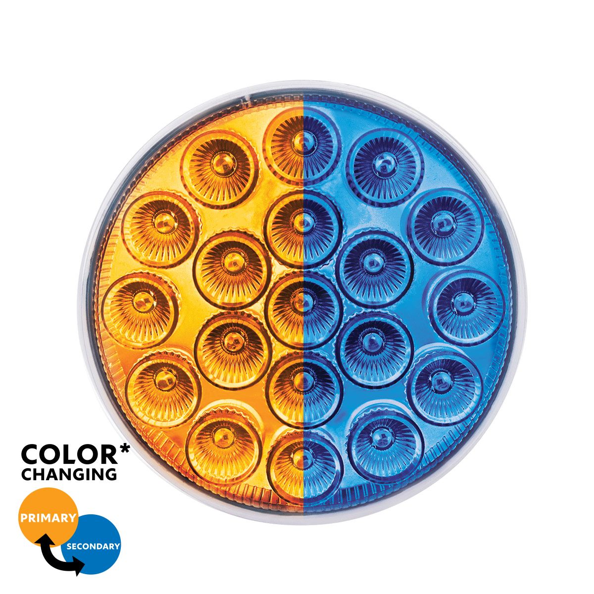 19 LED 4" Round Double Fury Light (Turn Signal) - Amber & Blue LED/Clear Lens