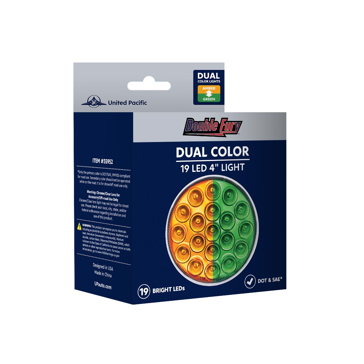 19 LED 4" Round Double Fury Light (Turn Signal) - Amber & Green LED/Clear Lens - Thumbnail 11