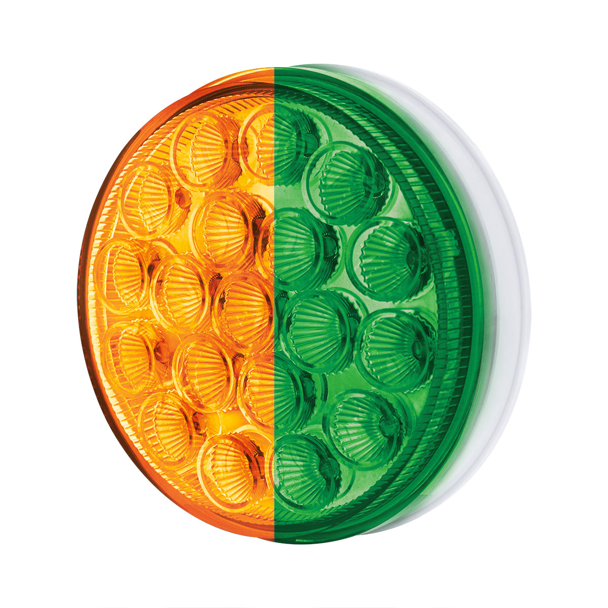 19 LED 4" Round Double Fury Light (Turn Signal) - Amber & Green LED/Clear Lens - Thumbnail 5
