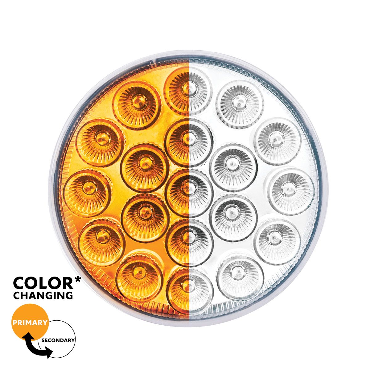 19 LED 4" Round Double Fury Light  (Turn Signal) - Amber & White LED/Clear Lens
