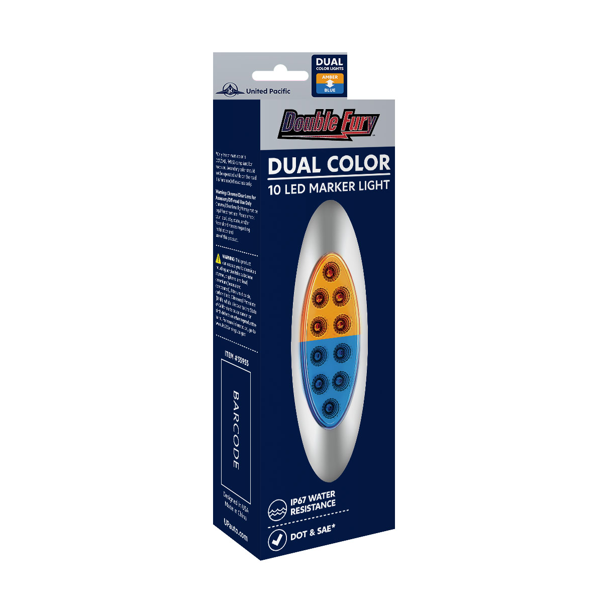 10 LED Oval Double Fury Light With Clear Lens & Chrome Bezel (Clearance/Marker) - Amber & Blue LED/Clear Lens - Thumbnail 11