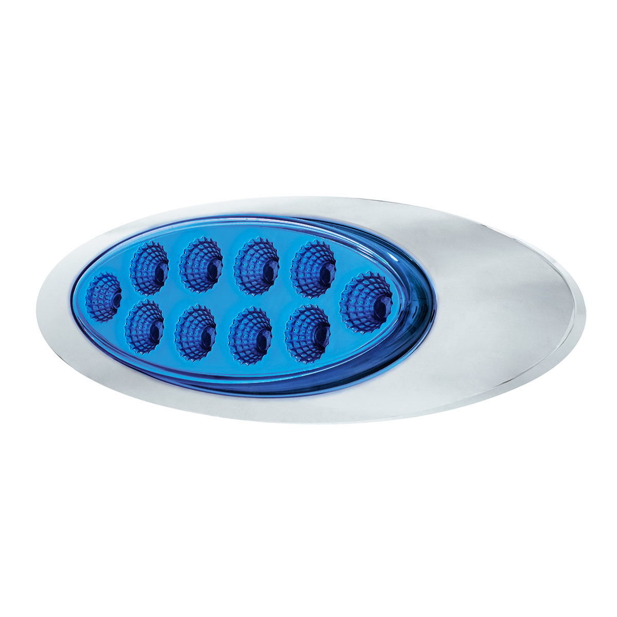 10 LED Oval Double Fury Light With Clear Lens & Chrome Bezel (Clearance/Marker) - Amber & Blue LED/Clear Lens - Thumbnail 7