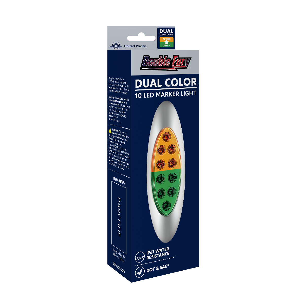 10 LED Oval Double Fury Light With Clear Lens & Chrome Bezel (Clearance/Marker) - Amber & Green LED/Clear Lens - Thumbnail 11