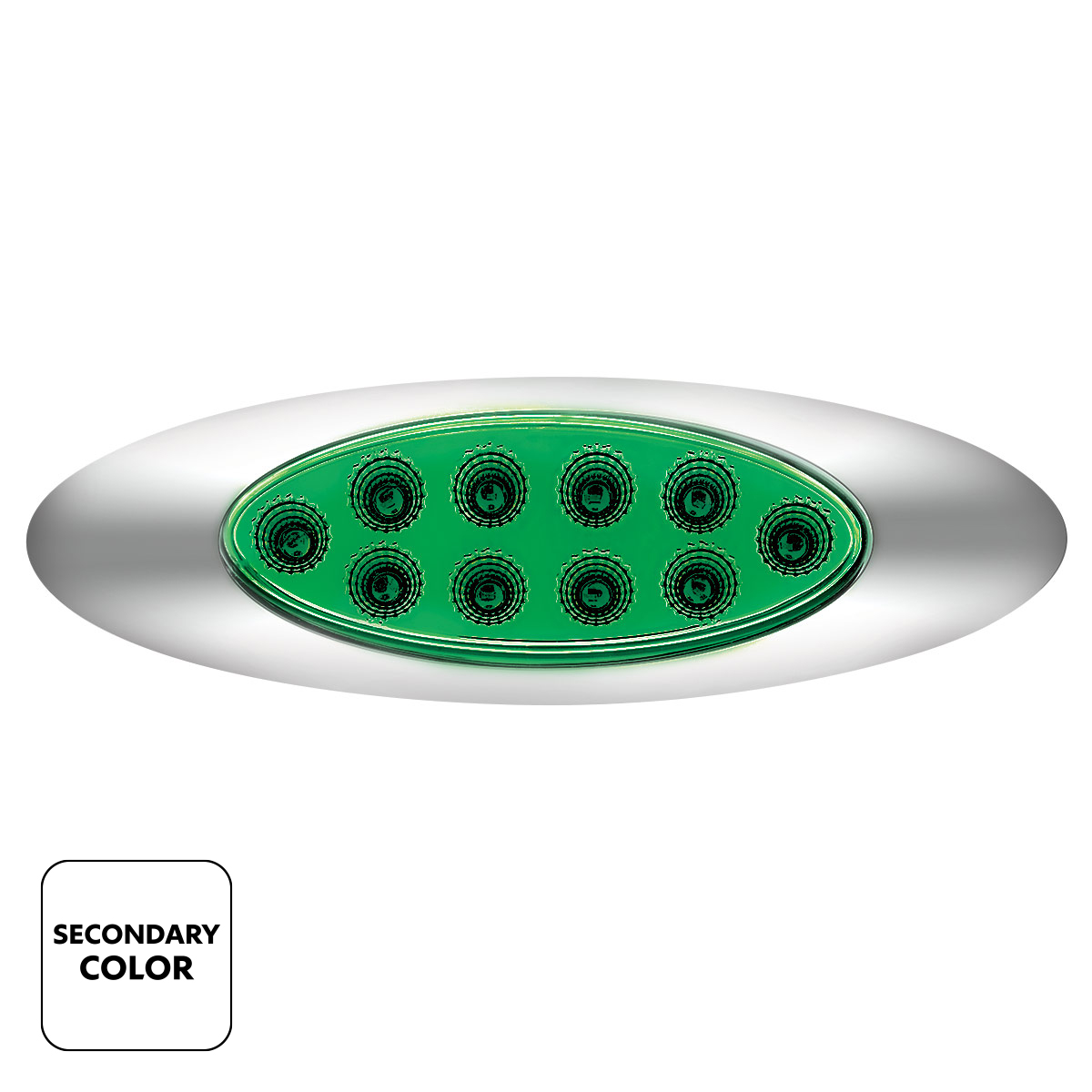 10 LED Oval Double Fury Light With Clear Lens & Chrome Bezel (Clearance/Marker) - Amber & Green LED/Clear Lens - Thumbnail 3