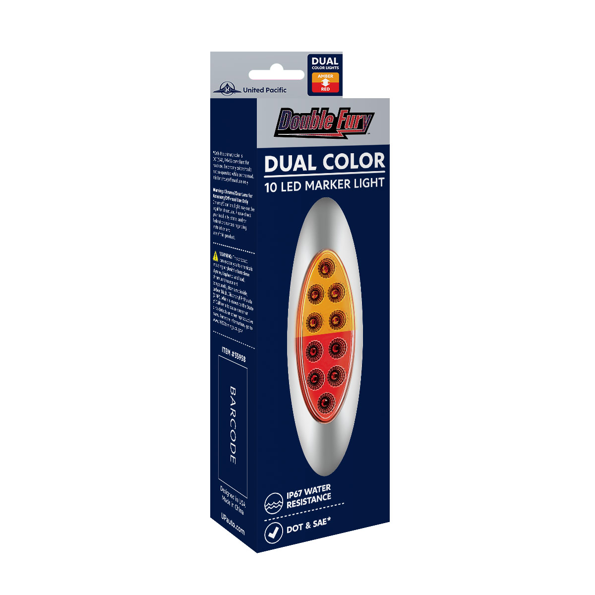 10 LED Oval Double Fury Light With Clear Lens & Chrome Bezel (Clearance/Marker) - Amber & Red LED/Clear Lens - Thumbnail 11