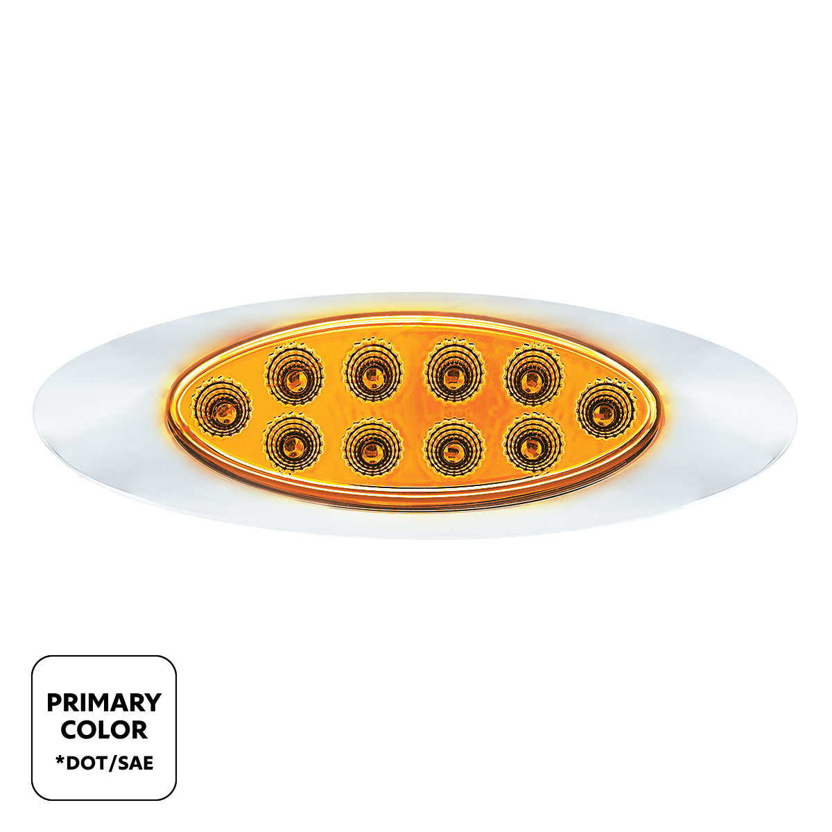 10 LED Oval Double Fury Light With Clear Lens & Chrome Bezel (Clearance/Marker) - Amber & White LED/Clear Lens - Thumbnail 2