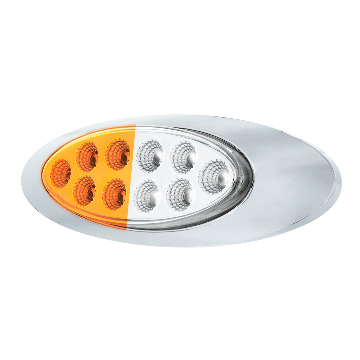 10 LED Oval Double Fury Light With Clear Lens & Chrome Bezel (Clearance/Marker) - Amber & White LED/Clear Lens - Thumbnail 5