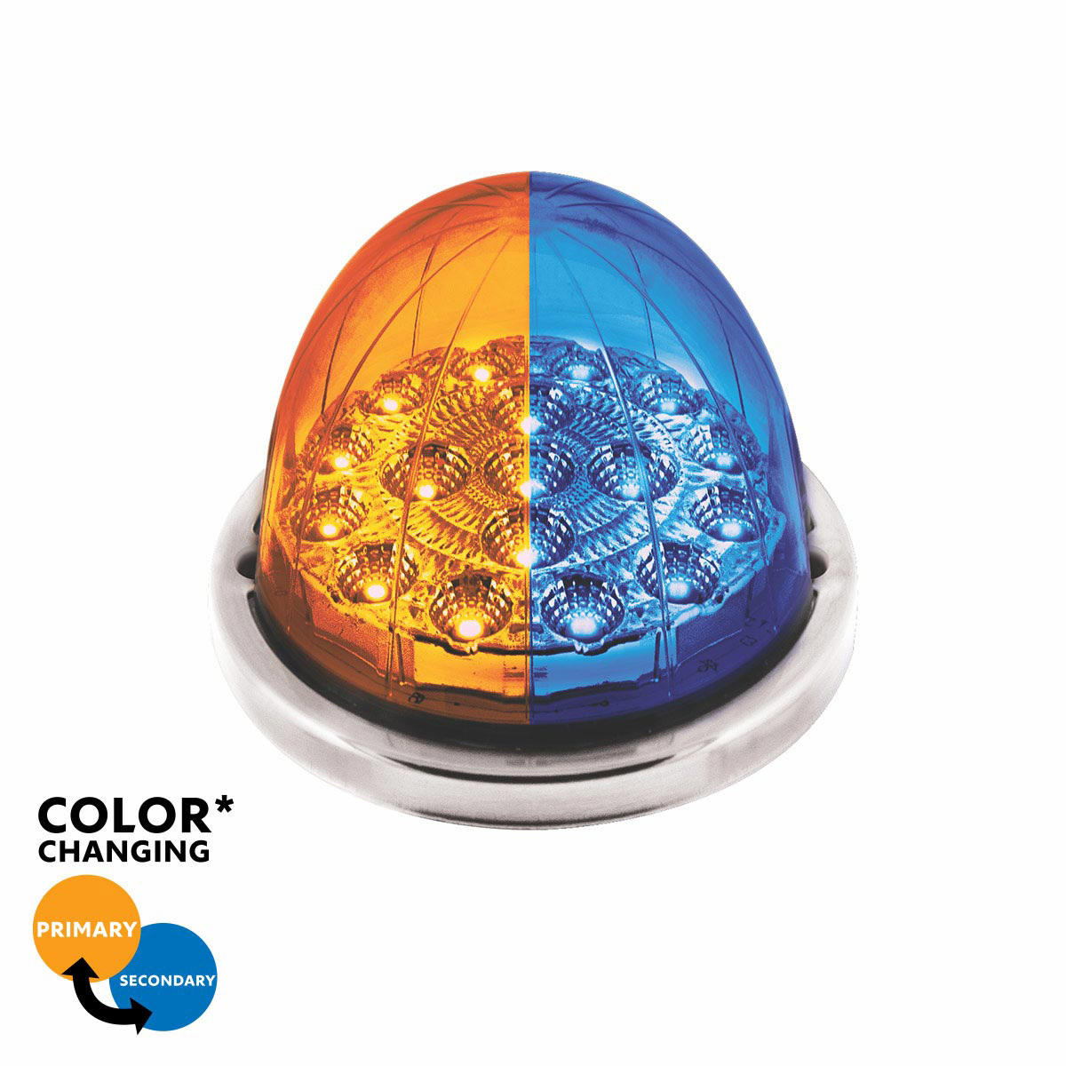 17 LED Watermelon Double Fury Light Flush Mount Kit With Low Profile SS Bezel - Amber & Blue LED/Clear Lens - Thumbnail 12